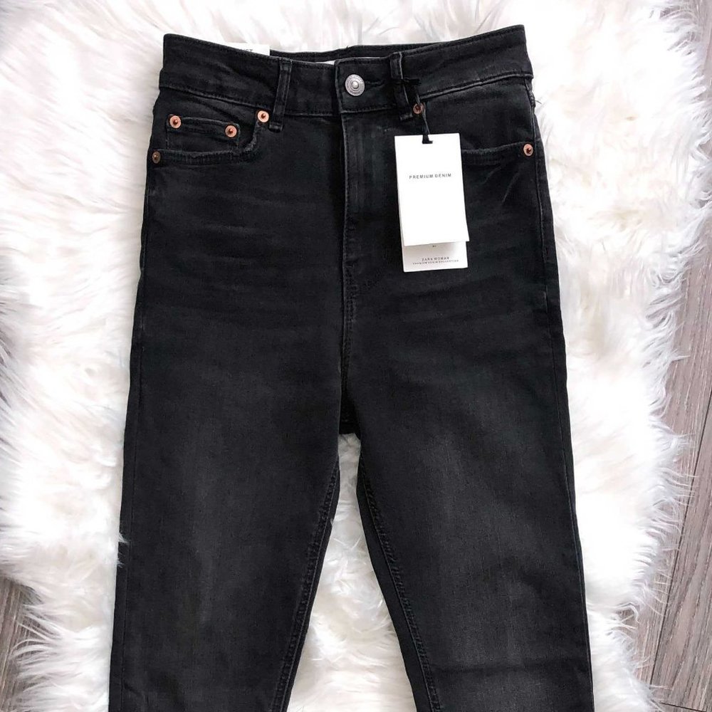 NWT Zara High Waist Black Premium Jeans | US 2